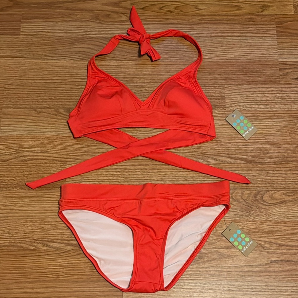 Title Nine Red Halter Wrap Bikini Set